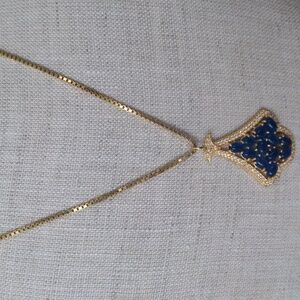 Gold Over Sterling Silver & Deep Blue Chalcedony  Pendant Necklace, New